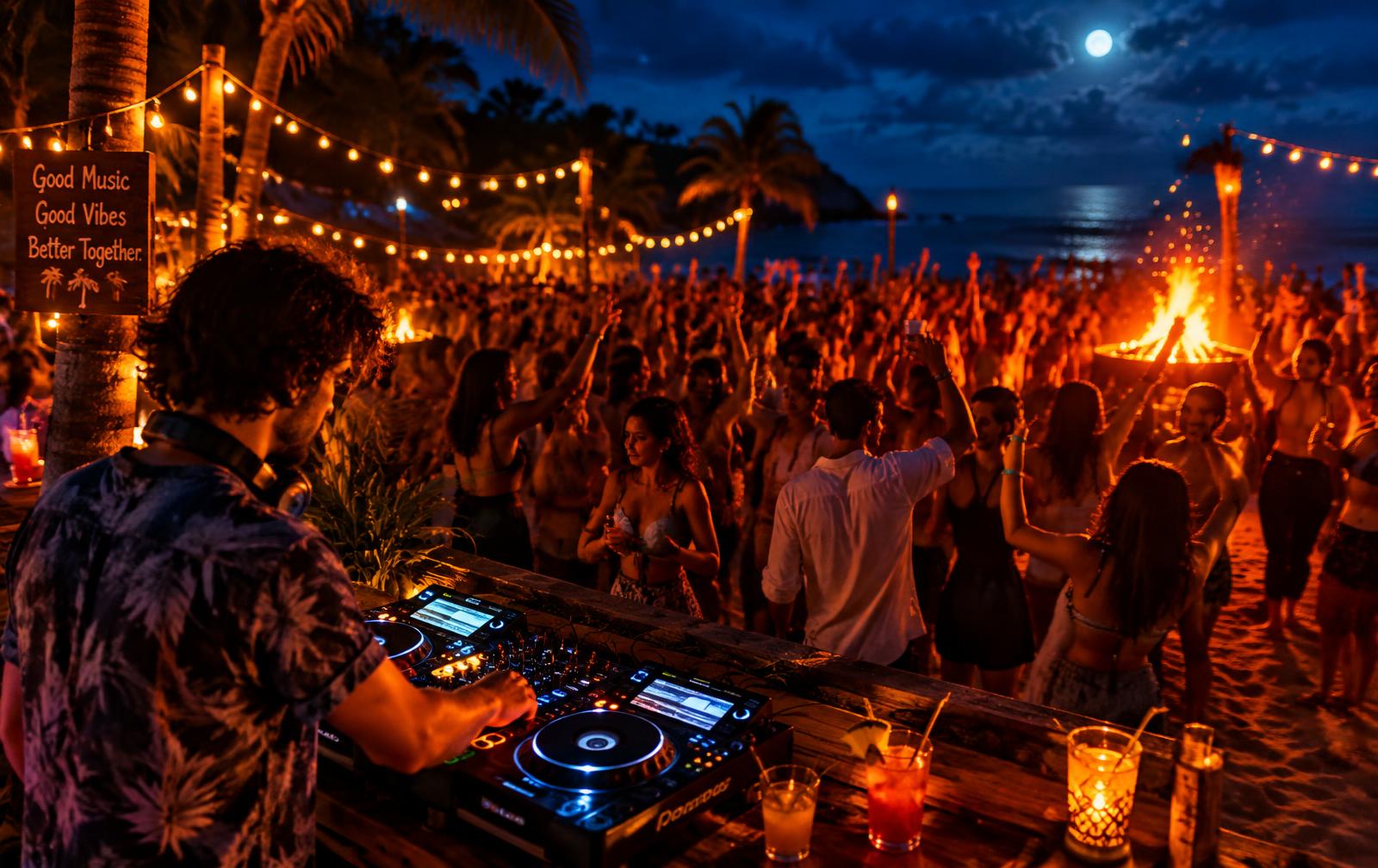 Festa notturna in spiaggia con DJ e falò